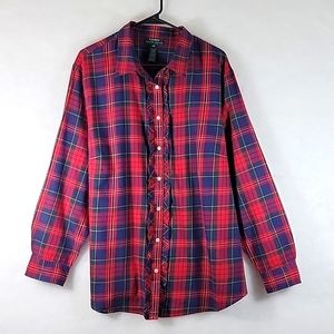 Lauren Ralf Lauren Ruffle Front Plaid Shirt Size 3X